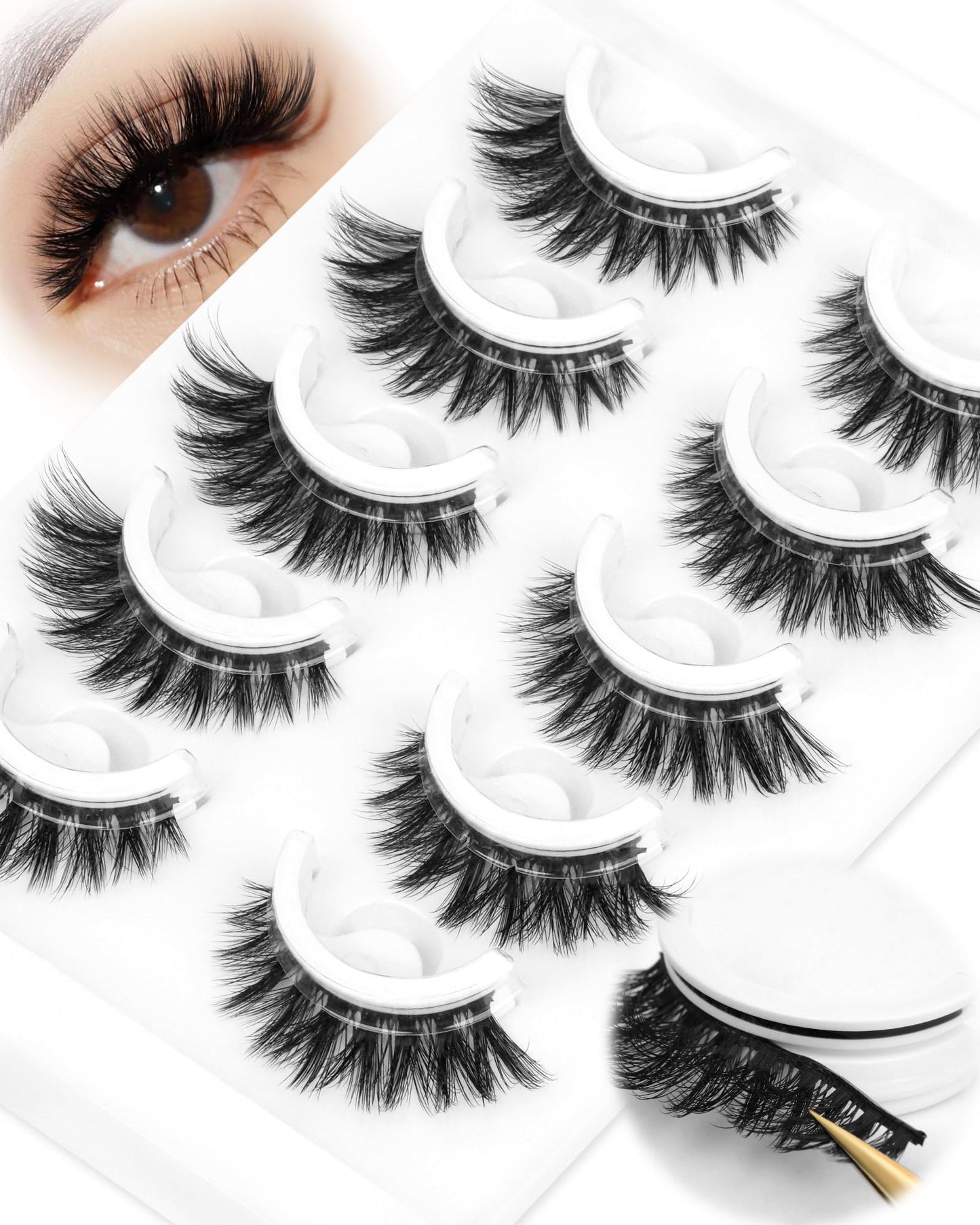 Waterproof Self Adhesive Eyelashes, 5 Pairs Natural Look Stick on False Eyelashes, Pre Glued Lashes, No Glue Needed, Wispy Glueless Lashes Reusable and Comfortable by Obeyalash (706)
