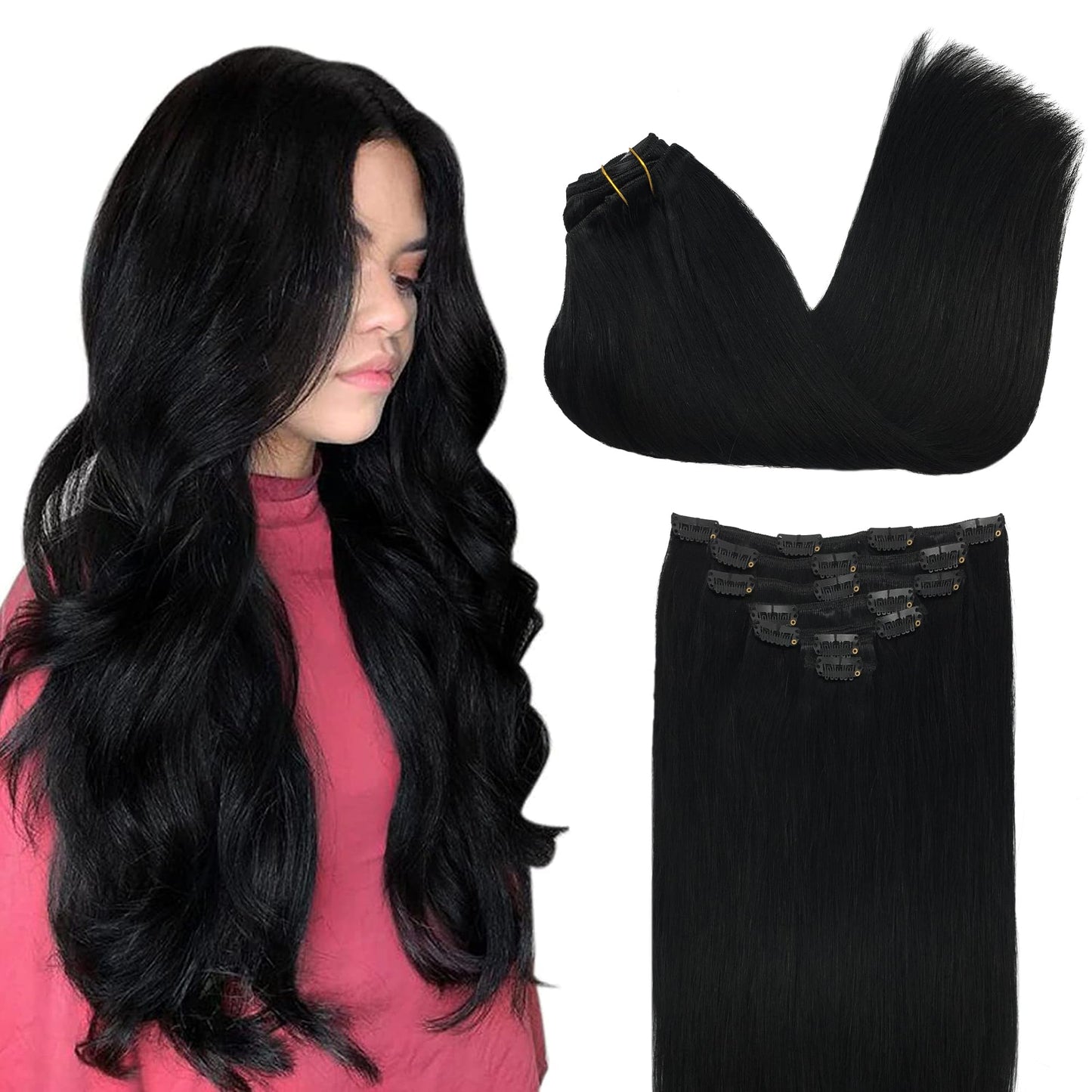 GOO GOO Clip in Hair Extensions Real Human Hair, Remy Human Hair Extensions Clip ins for Women, Natural Human Hair