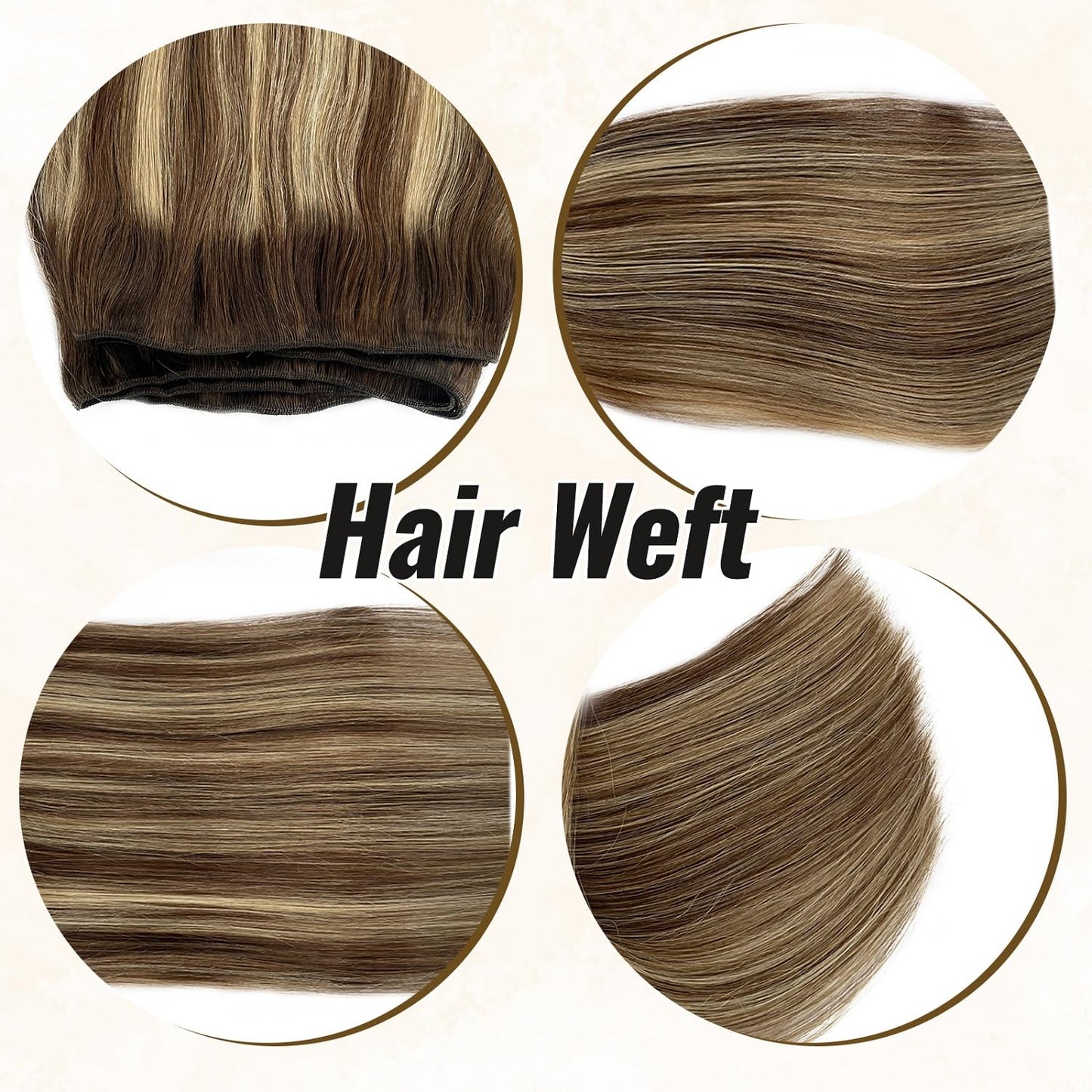 Sew in Human Hair Weft Extensions Honey Blonde Highlights Hand Tied Weft Hair Extensions 14 Inch #4T4/24 Straight Seamless Sew in Weave Bundles