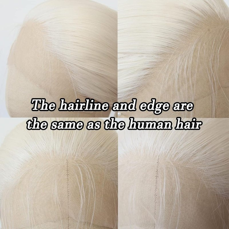 xiweiya 60# Platinum Blonde Wavy Lace Front Wig Long White Blonde Wavy Curly Synthetic Lace Front Wig White Queen Wig 13x3 Lace Wig Heat Resistant Hair 180% Density Wigs for Woman Drag Queen 24inch