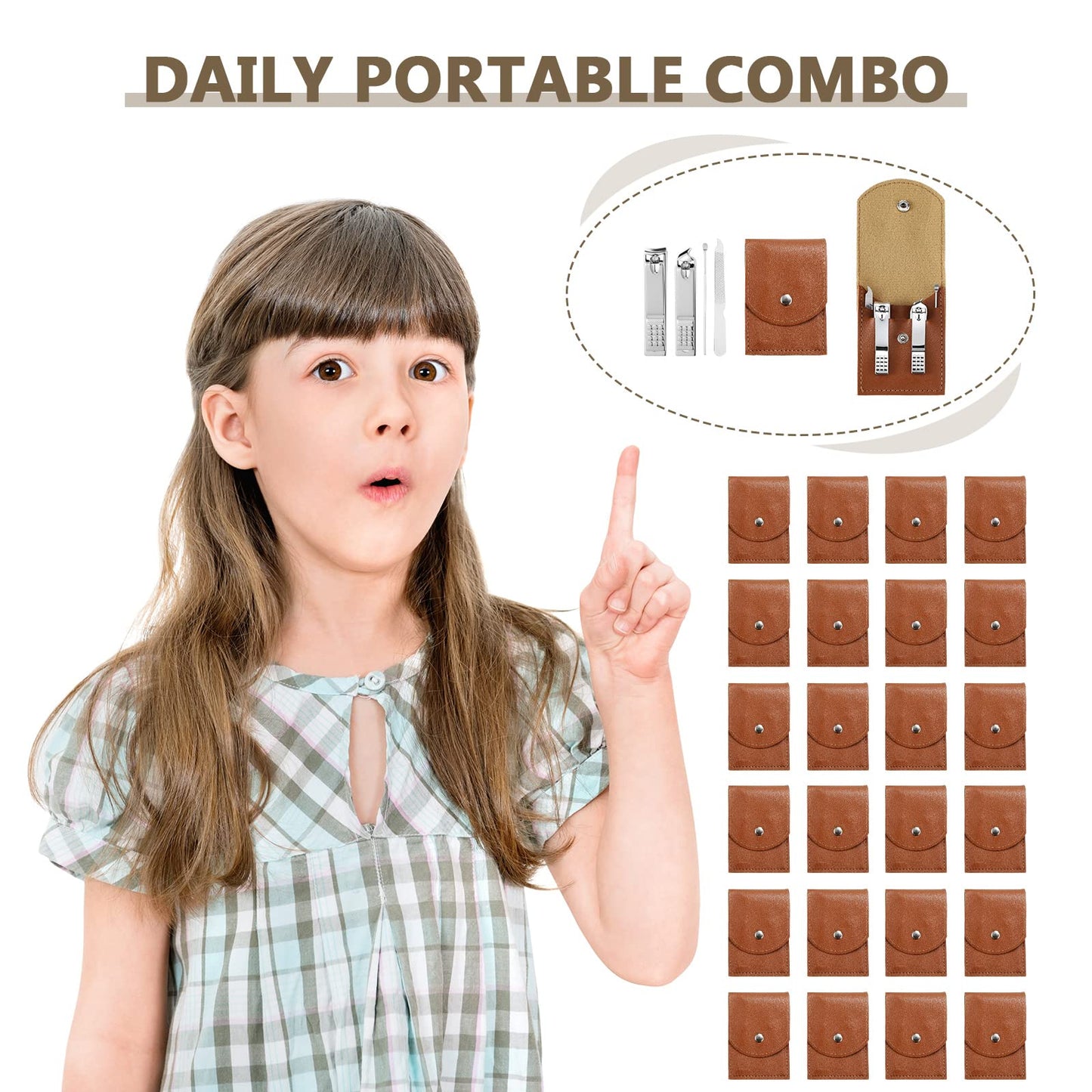 Lasnten 24 Set Valentine Manicure Set Bulk Nail Clippers Grooming Nail Kit Stainless Steel Professional Pedicure Tools Kit with Travel Case for Men Women Valentine's Day Gift(4 in 1,Brown)