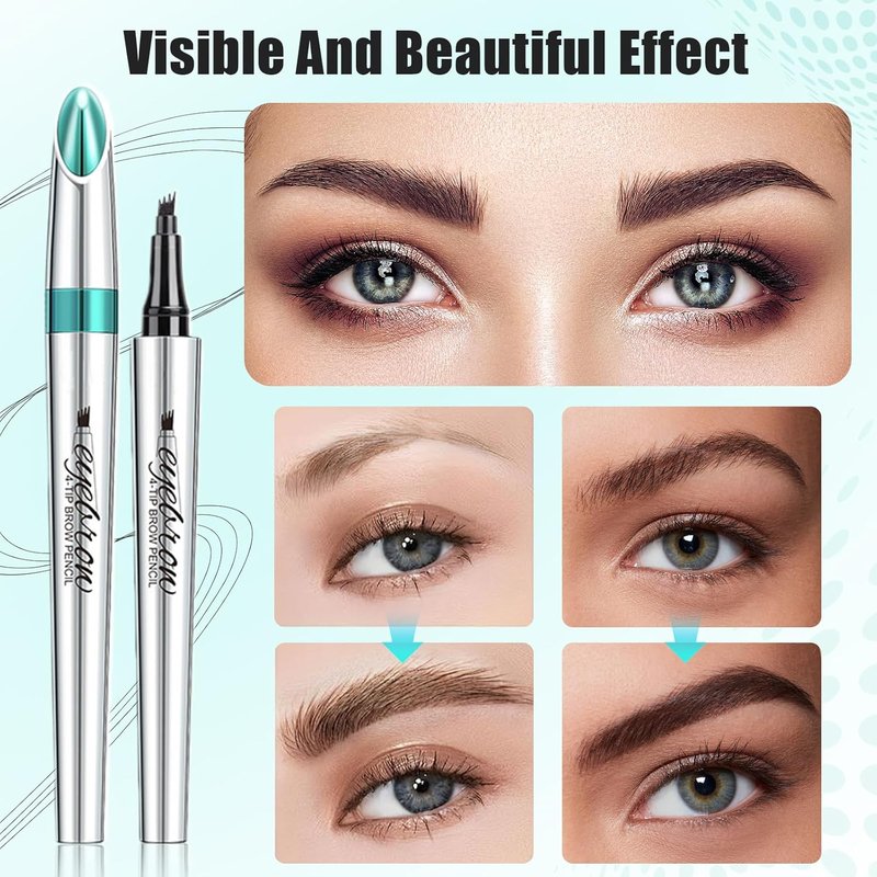 Microblading Eyebrow Pencil - Waterproof Brow Pen with Micro-Fork Tip | Natural Look, Light Brown