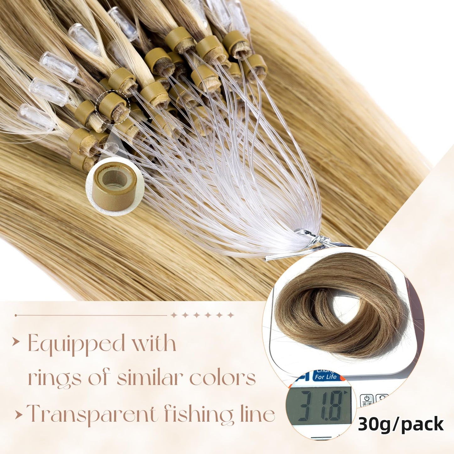MioYio Microlink Hair Extensions Human Hair 18613 Blonde 30g/38s/Pack 18inch Microbead Micro Loop Hair Extensions Real Human Soft and Glossy Longer Life