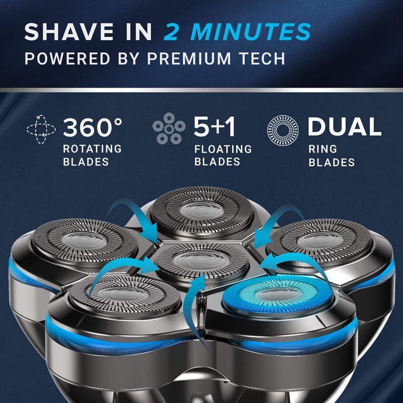 Electric Head Shaver for Bald Men: Waterproof Cordless Electric Razor for Bald Head & Hair Shaving - Close Shave, Skin-Friendly, 360° Full Coverage & Effortless Control, Easy to Clean, Wet & Dry Use