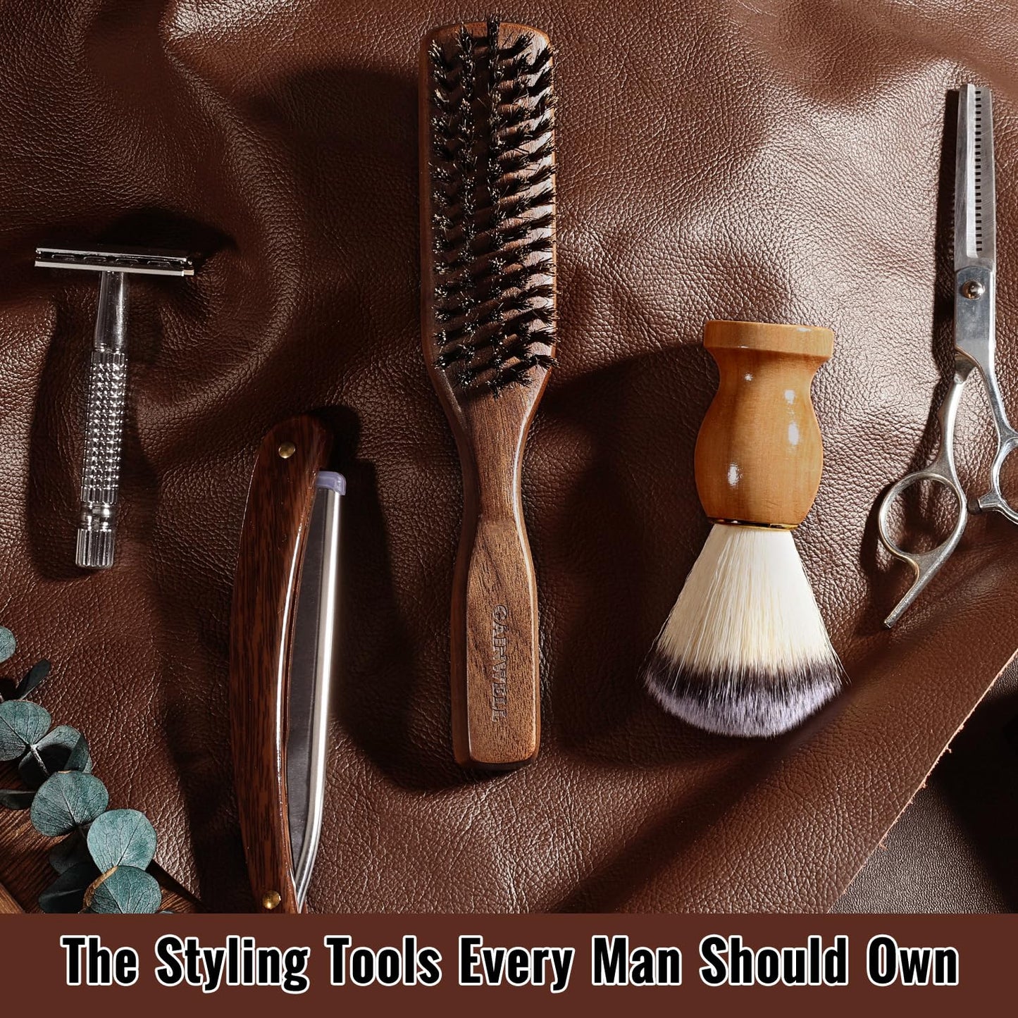 Gainwell Men's Wild Boar Bristle Hair Brush - Stiff Bristles for Thick & Thin Hair | Natural Black Walnut Handle