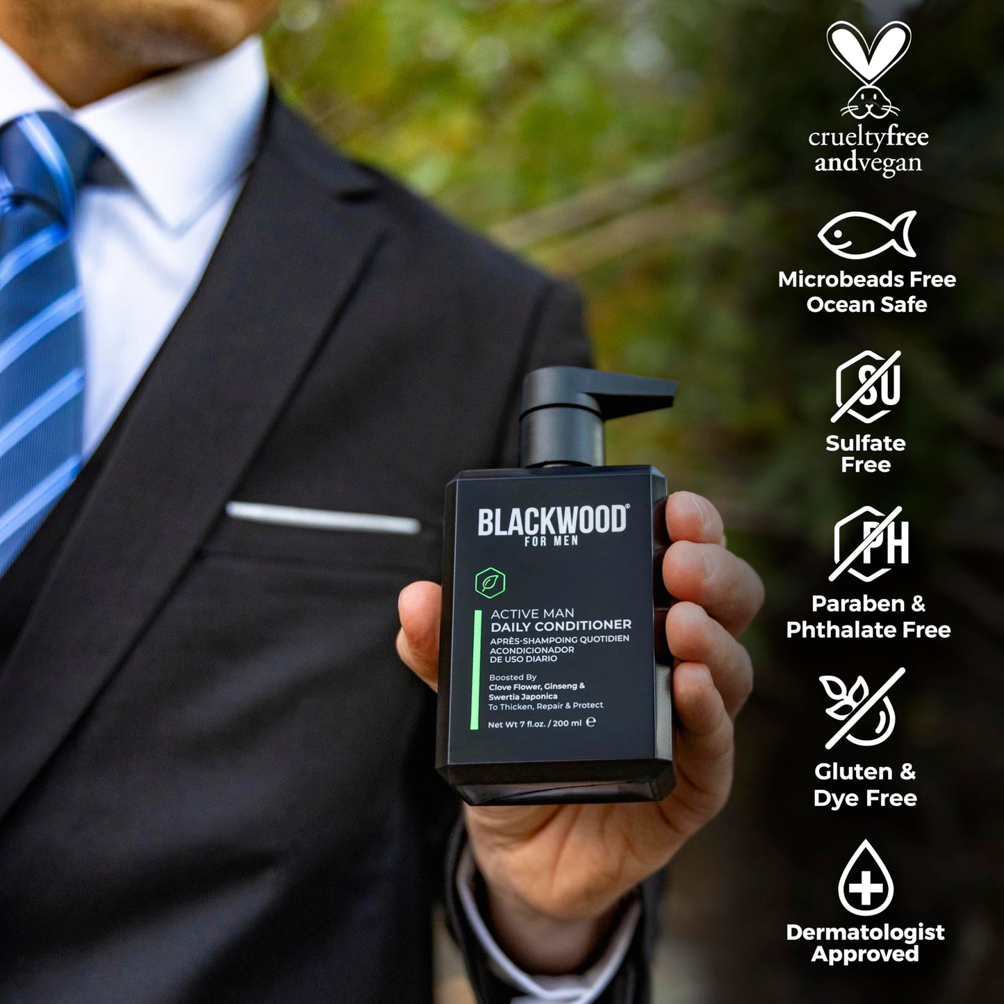 Blackwood For Men Active Man Daily Hair Conditioner for Men, Thickening Conditioner, Deep Nourishing Treatment for Shine, Hair Loss & Dandruff - Natural Vegan Formula Sulfate-Free, Paraben-Free