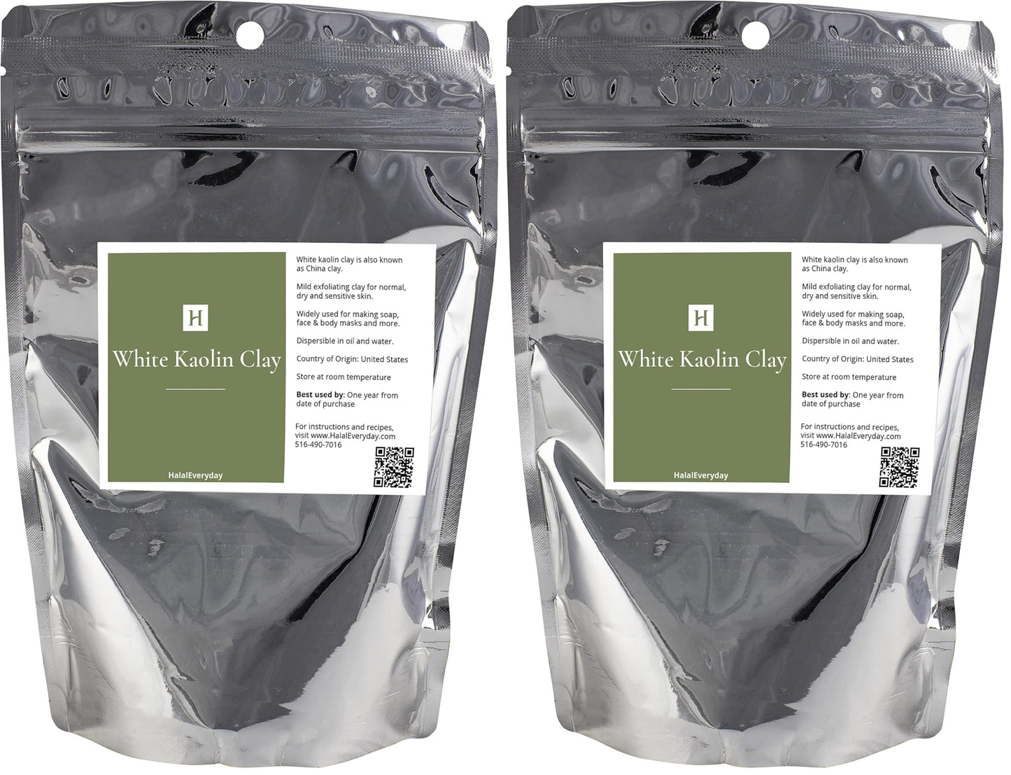 HalalEveryDay White Kaolin Clay Powder 2 lb Cosmetic Grade 100% Natural DIY Facial & Body Mask Gentle Cleanser & Exfoliant for All Skin Types Great for Soap Making & Bath Bombs (Pack of 2)