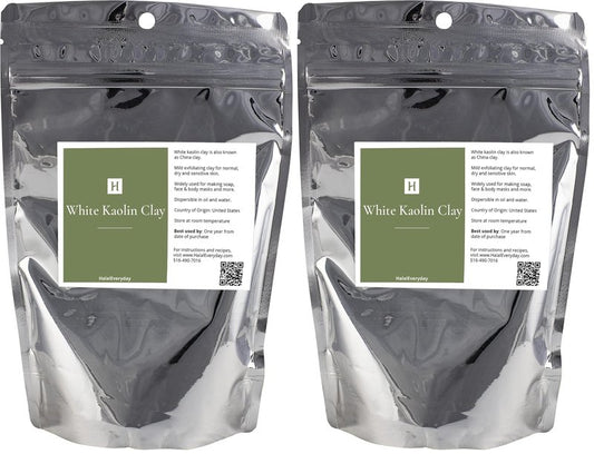 HalalEveryDay White Kaolin Clay Powder 2 lb Cosmetic Grade 100% Natural DIY Facial & Body Mask Gentle Cleanser & Exfoliant for All Skin Types Great for Soap Making & Bath Bombs (Pack of 2)