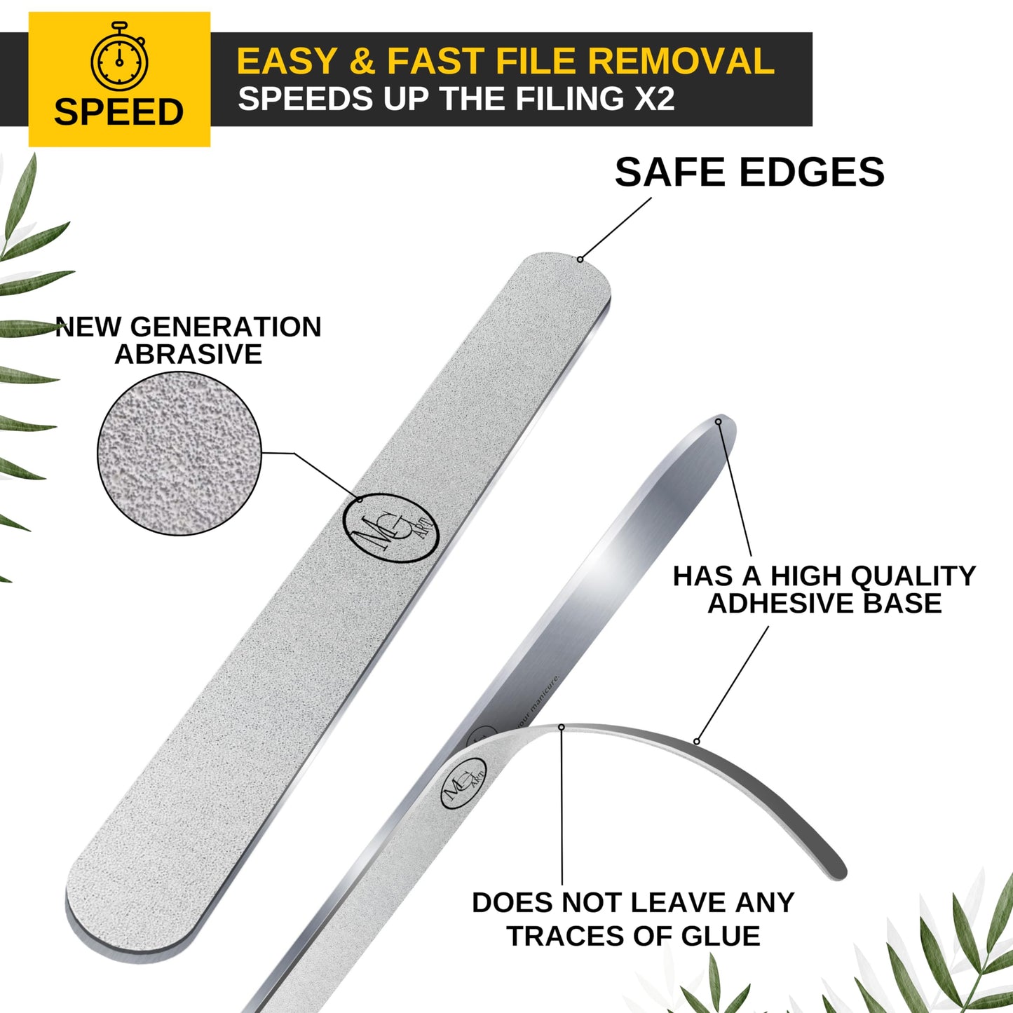 MGart Nail File 100 Grit Professional Russian Manicure Reusable Peel and Stick Nail Files, Replaceable Emery Boards, Steel Base, Manicure Tools for Salon, 50 pcs + 1 Metal Board Set