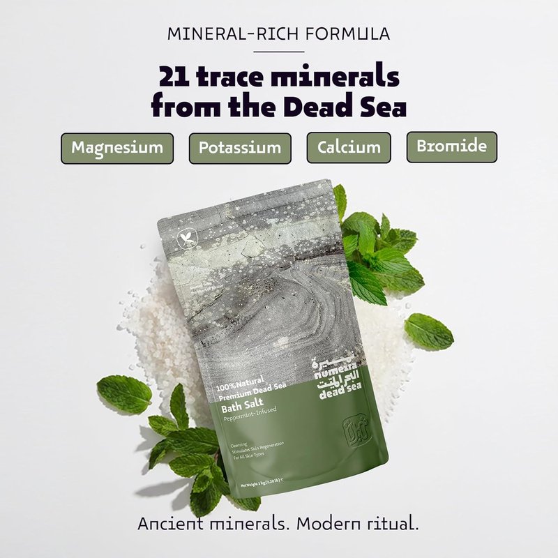 Dead Sea Salts for Soaking - Natural Coarse Bath Salts with Peppermint Oil | 2.2 lb Relaxing Body Soak