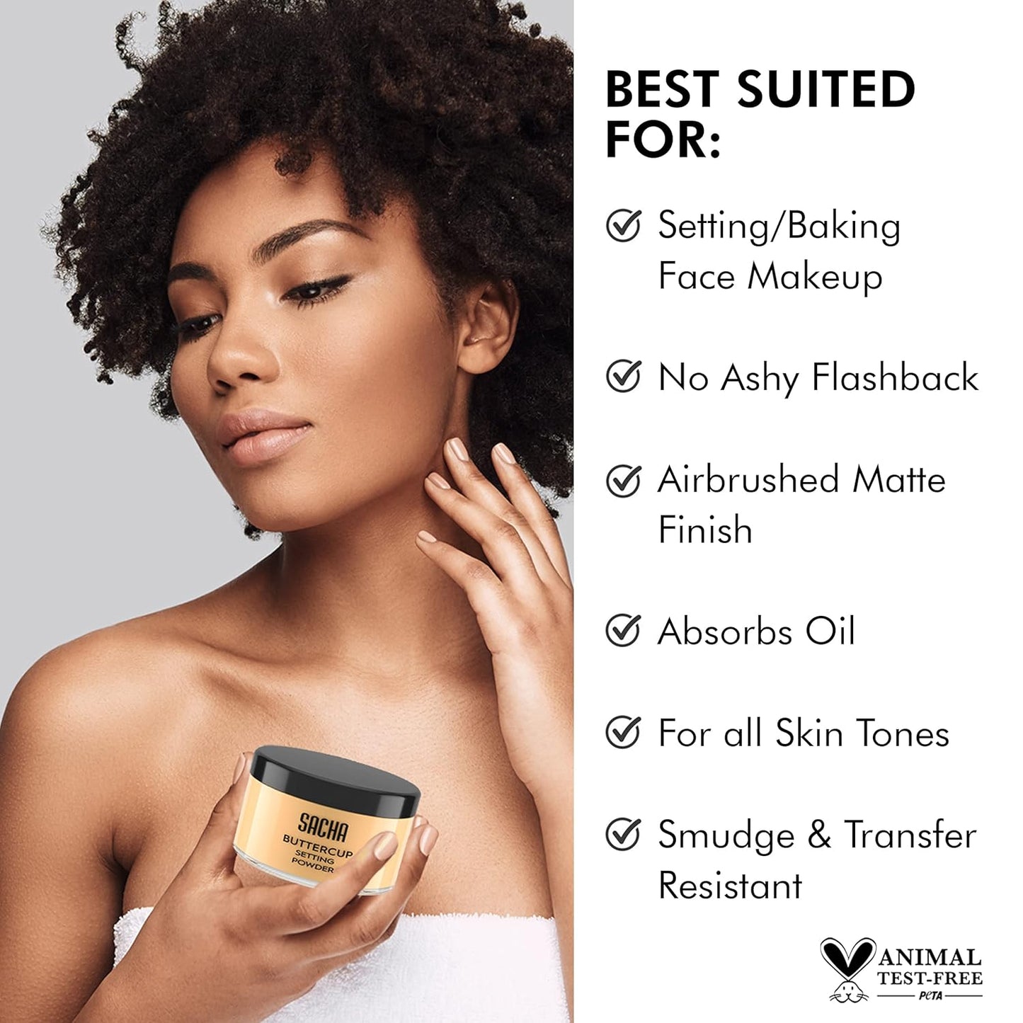 Sacha Buttercup Setting Powder - Translucent Loose Face Powder for Medium to Deep Skin Tones | Flashback-Resistant, Oil Control, Long-Wear (1.75 oz)