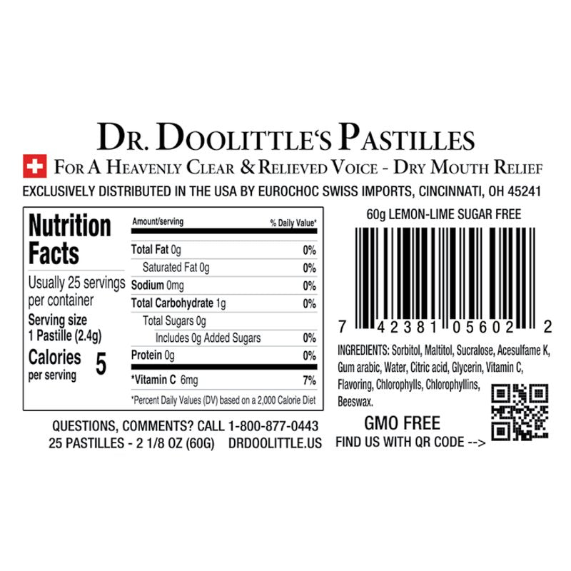 Dr Doolittle's Sugar Free Soft Fruit Pastilles for Voice and Throat, Lemon Lime Flavor, Multipack of 2.12 Ounce Tin, 2 Pack and .33 Ounce Travel Size Bag, 10 Pack