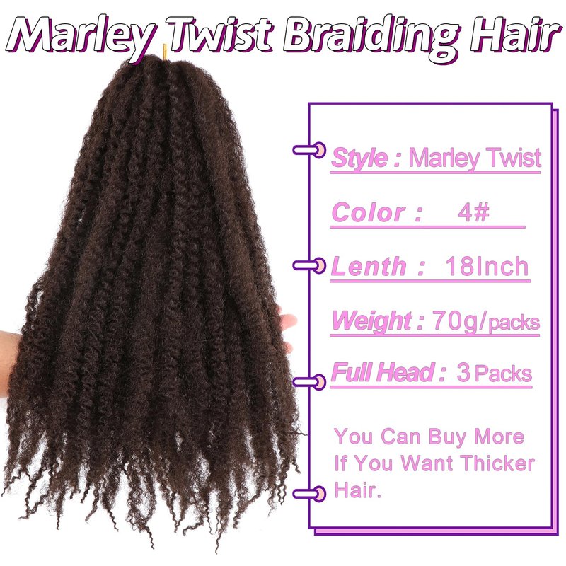 Marley Twist Braiding Hair-18 Inch 90Roots/unfold Soft Marley Twist Hair For Twists 3 Packs Lightweight Cuabn Twist Hair For Black Women (18 Inch 3 Packs, #4)
