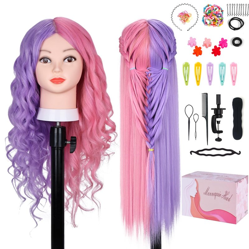 Mannequin Head with 60% Real Human Hair, Beauty star 26" Cosmetology Manikin Head, Doll Head for Hair Styling to Practice on, Hairdressing Training Braiding Heads with Clamp Stand Holder Kit