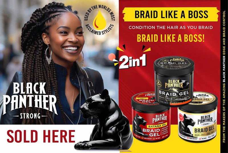 Black Panther Braid Gel | Extreme Hold, | Enriched With Multivitamins I No Flaking or Drying | Long Lasting for Braids, Locs, Twists, Cornrows, Protective Styles, Smooths & Tames Frizzes