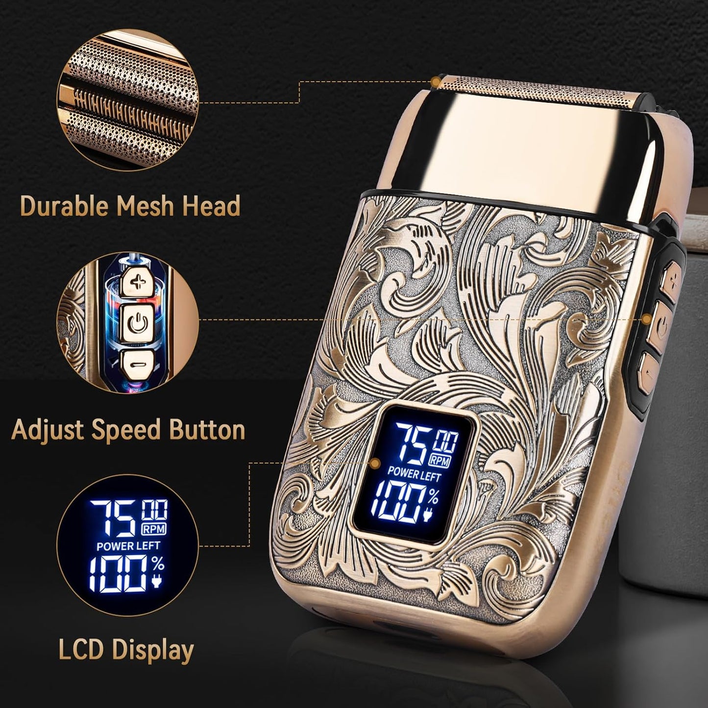 Close Shave Electric Foil Shaver for Men - 3-Speed Bald Head Razor with LCD Display | Versatile Beard Trimmer