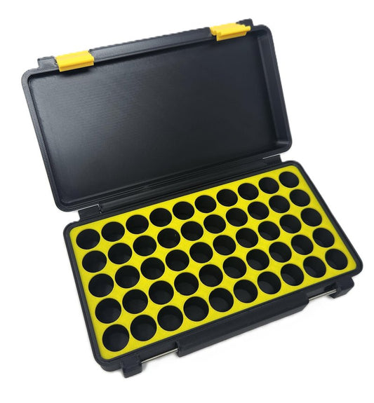3D Printed - 3ml Vial Storage Case - Freezer Safe Hard Shell Peptide Case for Home, Fridge, Travel (Black/Yellow, 50 3ml Vials)