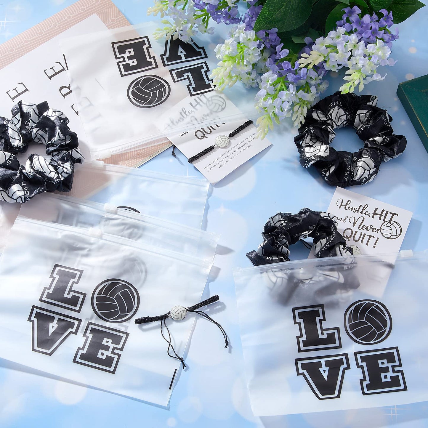 Yuxung 72 Pcs Volleyball Team Gifts for Women Volleyball Party Favors Sports Theme Party Supplies Goodie Bags Hair Scrunchies Adjustable Bracelet Pouches for Players Sports Lovers