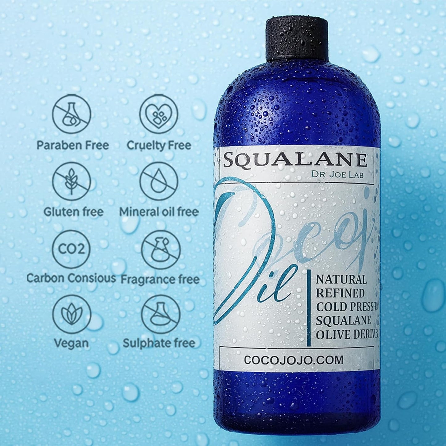 Squalane Oil - Pure Plant-Derived Cold Pressed Moisturizer | Vegan 16 oz for Face, Skin, Hair, Body