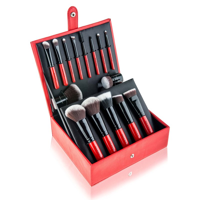 SHANY Makeup Brushes Vanity Vox- 15 Pc Premium Cosmetics Brush Set with Stylish Makeup Brush Storage Box and Brush Stand