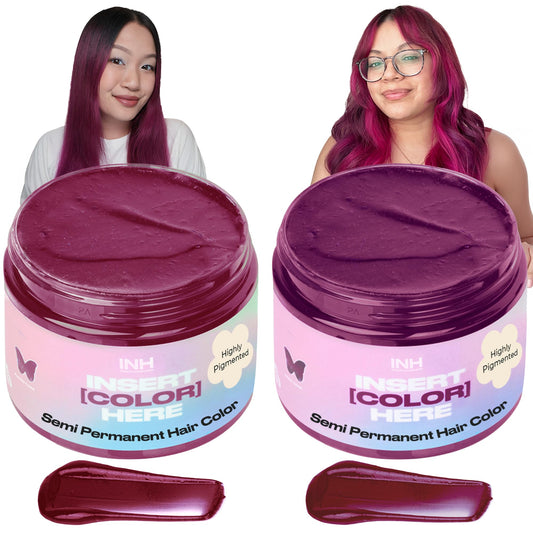 INH Hair Dye Set - Fuchsia Crystal Pink & Violet Semi Permanent Hair Color Duo, Vegan Color Depositing Conditioner, Ammonia & Sulfate-Free, No Bleach, No Peroxide, Ready to Use Bundle, 6oz