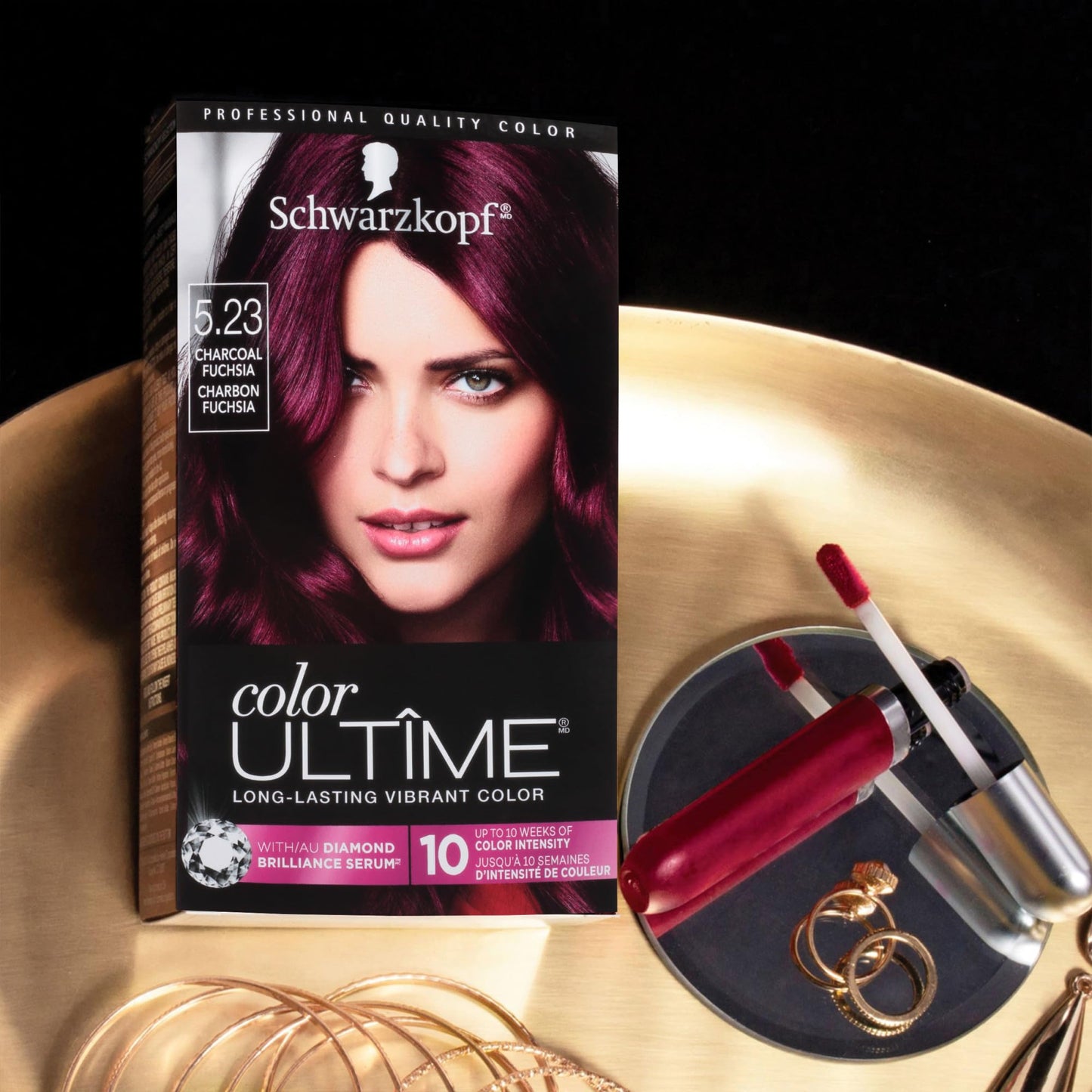 Schwarzkopf Color Ultime 5.23 Charcoal Fuchsia Hair Dye, Permanent Intense Red with Diamond Brilliance, Fade-Resistant, Covers Grays, All Hair Textures