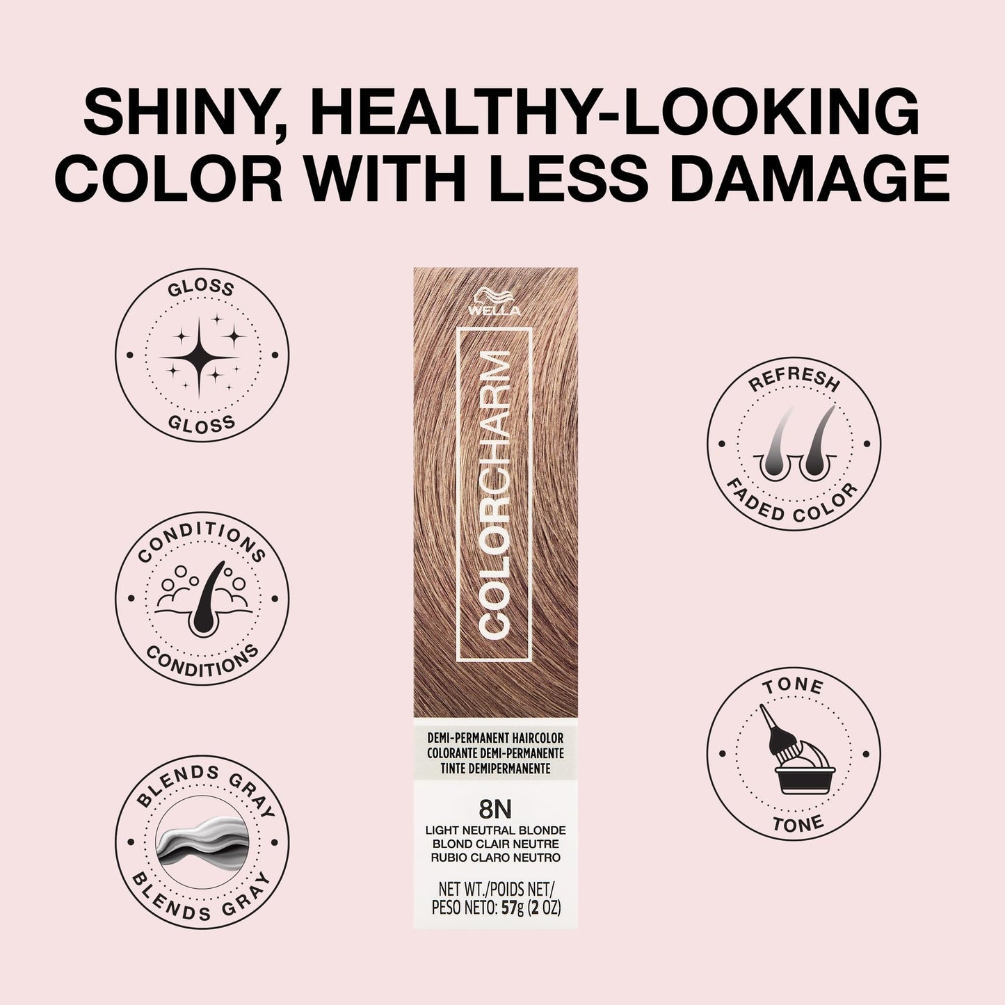 COLORCHARM Demi Permanent Hair Color, 8N Light Neutral Blonde, Gloss, Refresh & Tone, 2 Fl Oz