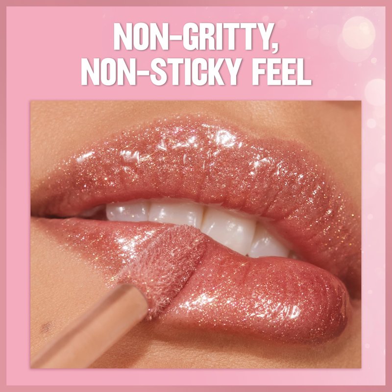 REVLON Super Lustrous Glimmer Gloss, Non-Sticky Hydrating Lip Gloss, High-Shine Sheer Shimmery Finish, Plant-Based Glitter, 005 Glazed Almond, 0.13 fl oz