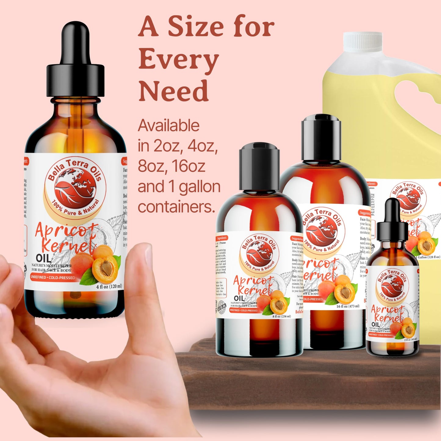 Bella Terra Oils - Natural Apricot Kernel Oil 16oz - Pure Natural Apricot Kernels Extract, Enriched with B-Vitamins & Omega Fatty Acids, Elevate Your Skin Care Regimen