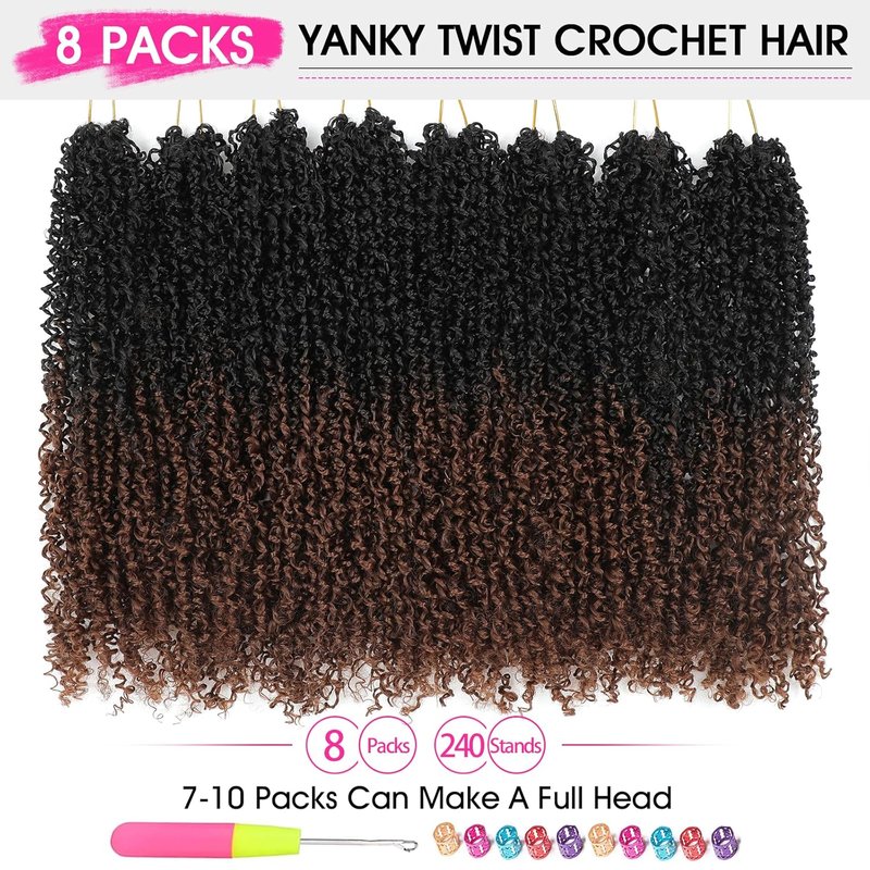 NAYOO 14 Inch Mini Passion Twist Crochet Hair - 8 Packs of Pre-Looped Synthetic Braids | Curly Ends, T30 Color