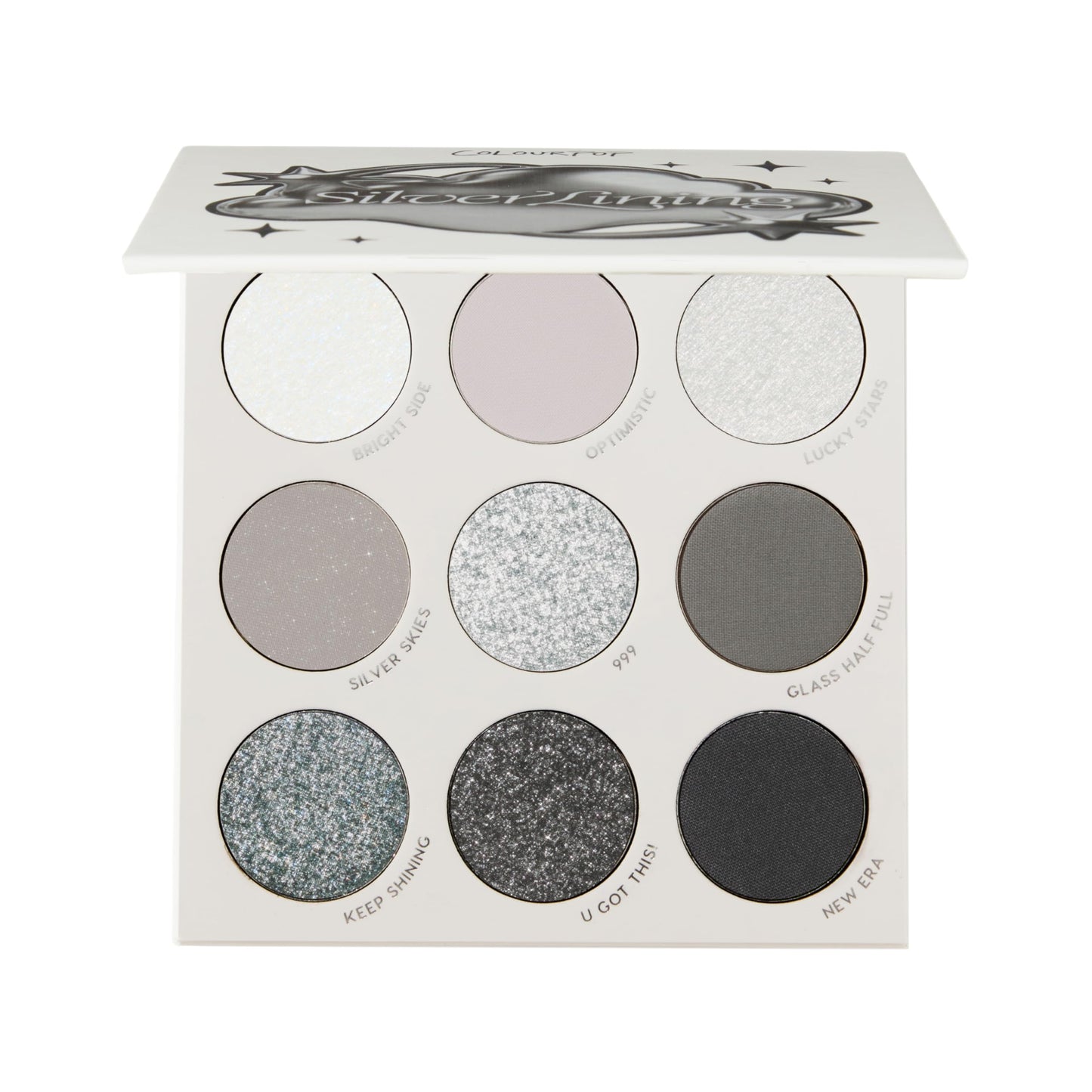 ColourPop Silver Lining Eyeshadow Palette - Cool Toned Silver, Grey, White & Black Eyeshadow Palette with Matte & Glitter Finishes - High-Pigment Smokey Eye Makeup with Longwear Formula (0.3 oz)