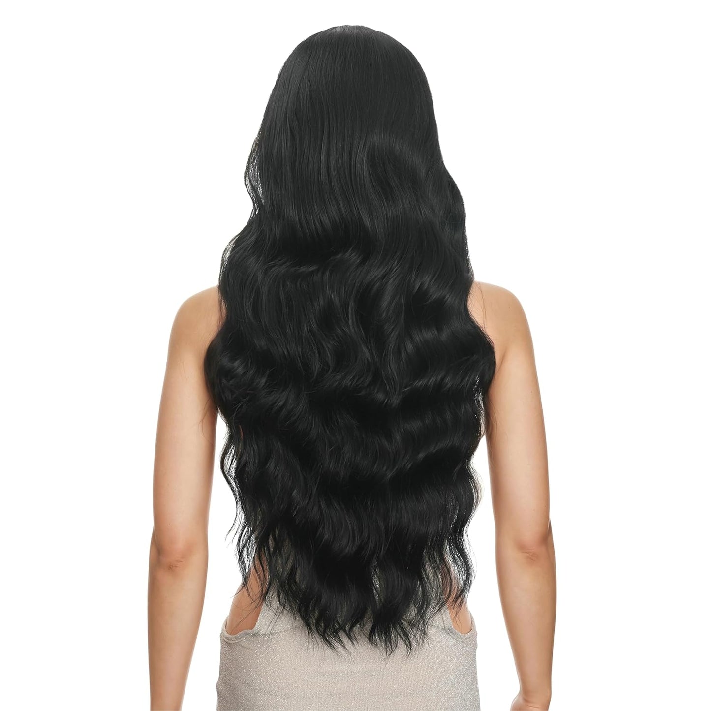 Long Wavy Wig - 30 Inch Black HD Lace Front Synthetic Hair for Women | Versatile Styles for Daily Wear & Cosplay