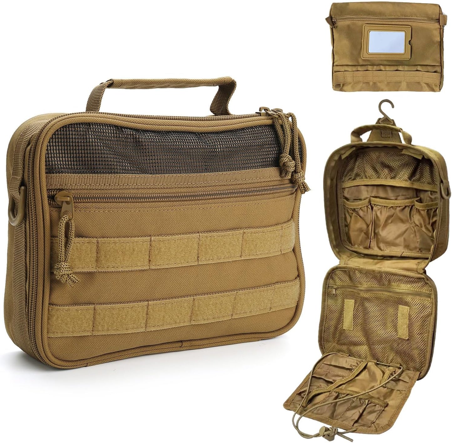 Tactical Travel Toiletry Bag - Hanging Organizer for Men & Women | Dopp Kit for Camping & Short Trips - Khaki