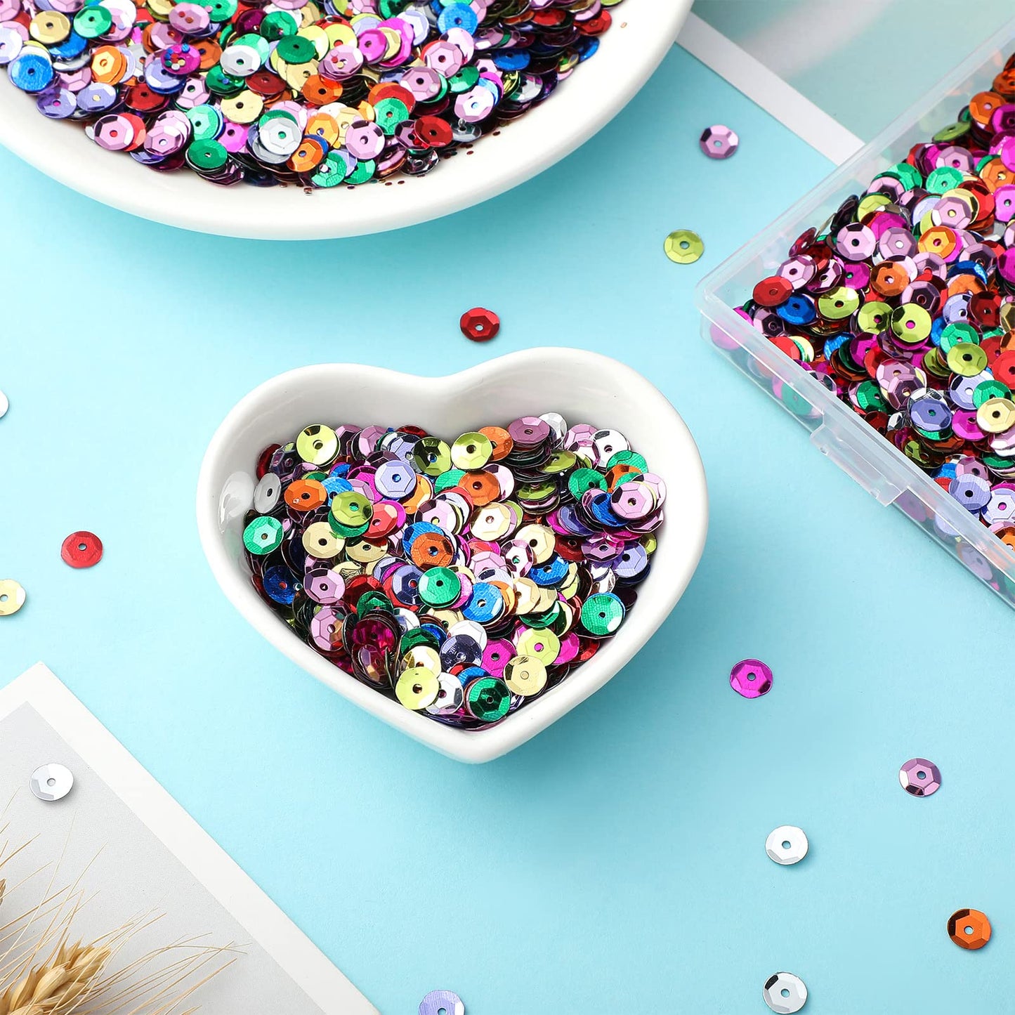 Yuxung 80000 Pcs Bulk Loose 6 mm Round Embroidery Sequins with Holes Rainbow Sequins for Crafts with Storage Box Spangles for Jewelry Making Sewing DIY Art(320 Grams)