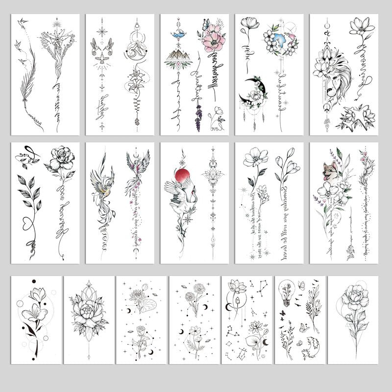 Oottati Waterproof Temporary Tattoo 10 Sheets of Simple Flower Leaf Moon Line Drawing Suit for Back Arm Women and 7 Sheets of Small Flower