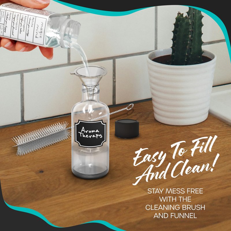 Nevlers Clear 2 Oz Glass Bottles with Lids 48 Pack | 59mL Juice Shot Bottles with Caps for Immunity & Wellness Shots, Ginger, Vanilla Extract, Perfume | Leakproof Travel Shot Bottle Set w/Accessories