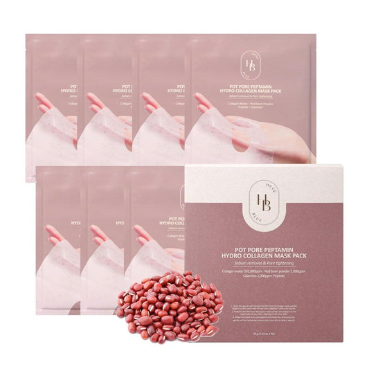 HEVEBLUE Pot Pore Peptamin Hydro Collagen Mask Pack 7ea - Hydrating Overnight Hydrogel Mask, Skin Firming, Pore Tightening, Hypoallergenic,Collagen Ampoule Absorbing Over Time