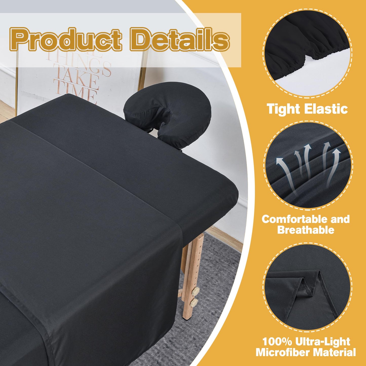 2 Sets Microfiber Massage Table Sheets, 3 Piece Reusable Massage Bed Cover Per Set, Lash Bed Cover Soft, Light-Weight, Stain & Wrinkle Resistant for Spa Beauty Tattoos