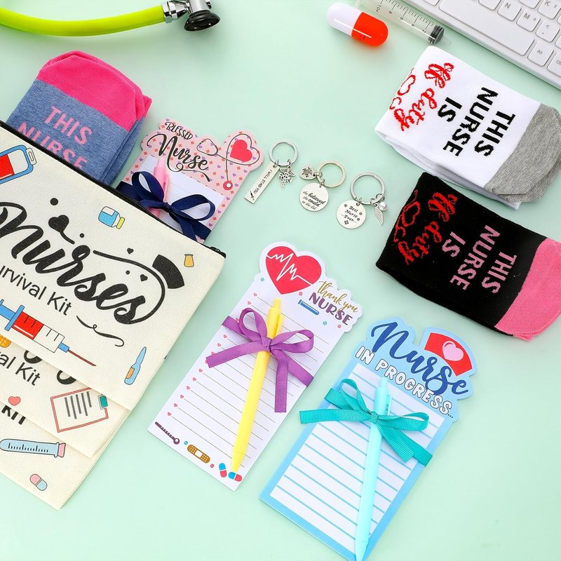 Nurse Appreciation Gifts - 36 Pcs Survival Kit with Socks, Makeup Bags, Keychains & Notepad | Perfect for Medical Staff