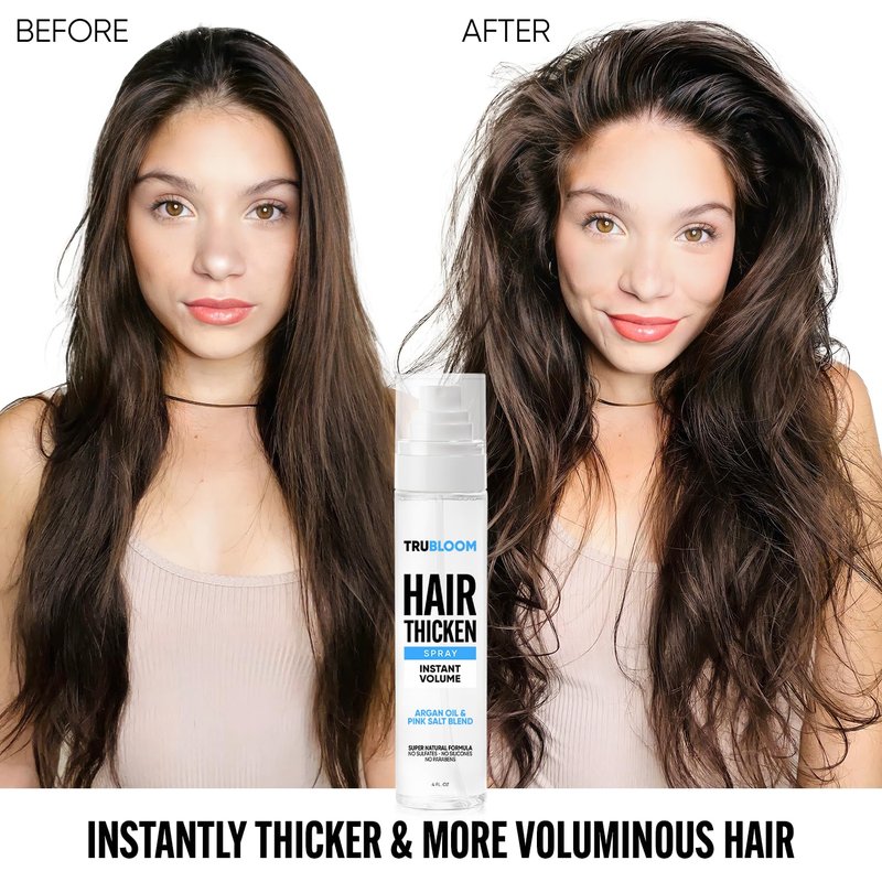 TRU BLOOM Hair Thickening Spray – Get Instant Fuller, Thicker & Healthier Hair, All-Natural Thickening & Volumizing Spray, Stylist-Recommended Hair Volumizer Spray For Both Women & Men. Made in USA