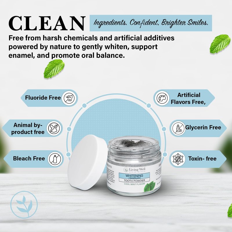 Living Well with Dr. Michelle Remineralizing & Whitening Tooth Powder Cool Mint | Fluoride-Free Hydroxyapatite Formula | Supports Enamel Strength and Natural Whitening