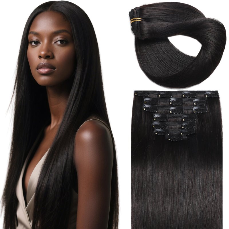 Lacer Clip in Hair Extensions Real Human Hair, Straight Clip ins 1B Natural Black, 14 Inch 120g, Clip in Remy Human Hair Extensions 7pcs Per Set