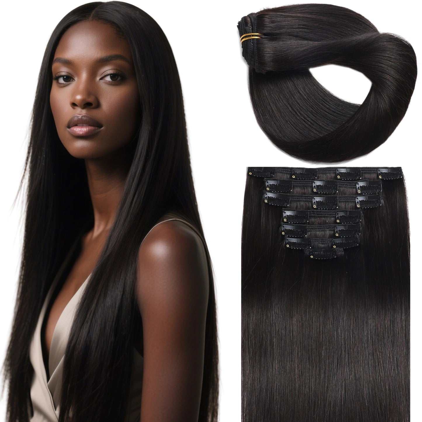 Lacer Clip in Hair Extensions Real Human Hair, Straight Clip ins 1B Natural Black, 14 Inch 120g, Clip in Remy Human Hair Extensions 7pcs Per Set