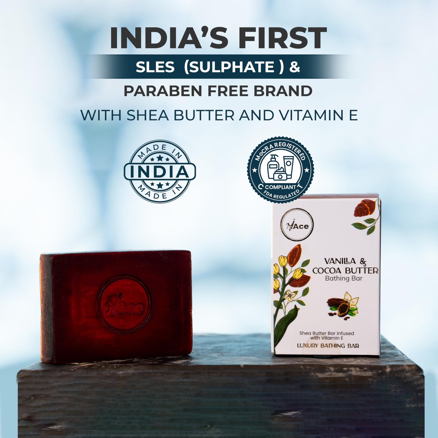 MY ACE Vanilla & Cocoa Bathing Bar Soap - Handmade with Essential & Coconut Oil, Shea Butter, Vitamin E for Skin Cleansing & Moisturizing - SLES Free for Face, Hair, Body Wash (3.5 Oz Each, Pack of 3)