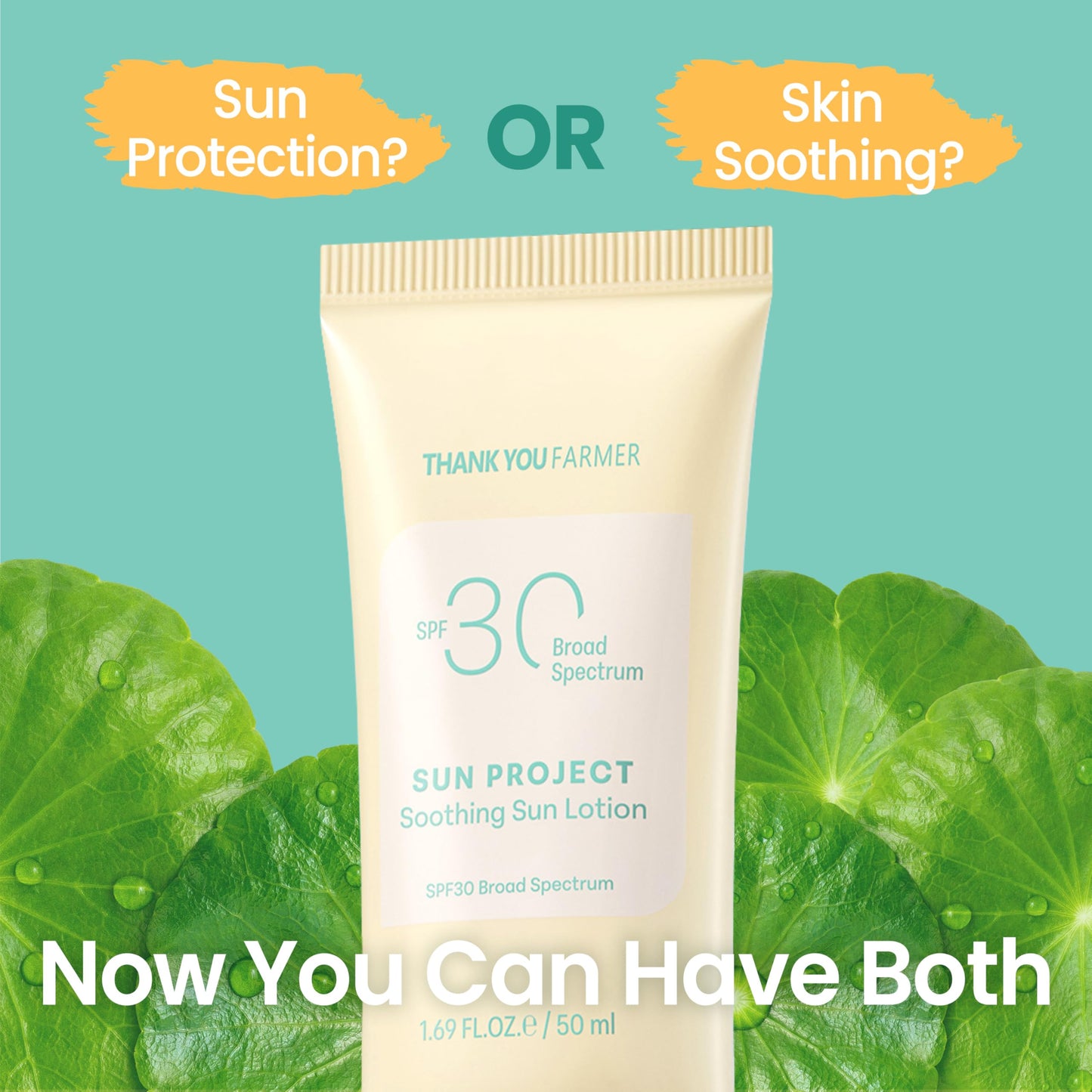 THANKYOU FARMER Sun Project Soothing Sun Lotion SPF 30 - Korean Sunscreen with Centella Asiatica - Dermatologist Tested, Broad Spectrum, Hydrating, Lightweight, No White Cast - 1.69 fl oz