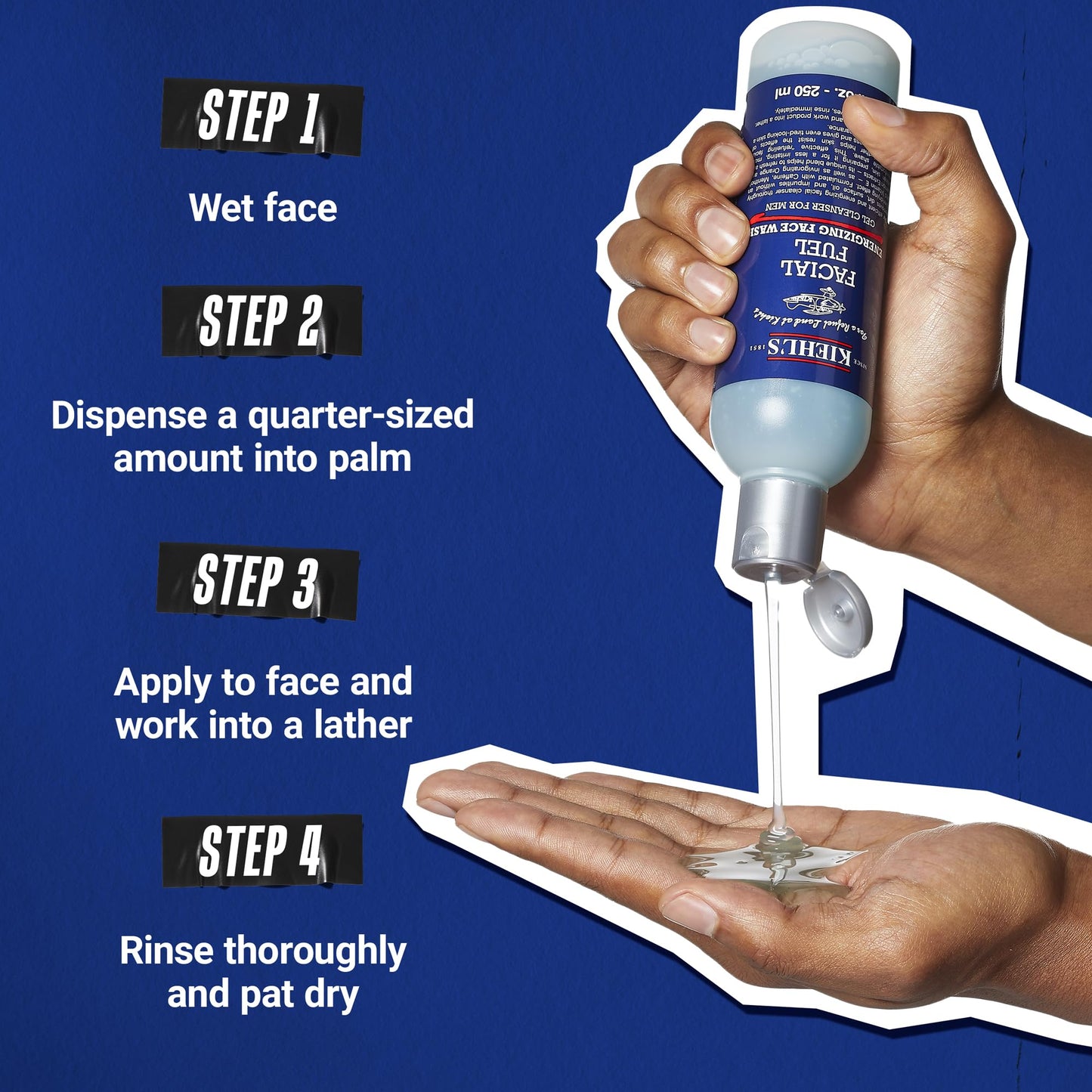 Kiehl's Facial Fuel Face Wash, Refreshing + Invigorating Men's Gel Cleanser, with Caffeine, Vitamin E and Menthol, Non-Drying Formula Moisturizes Skin, Great for Clogged Pores - 8.4 fl oz