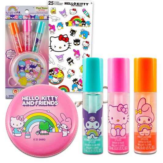 Hello Kitty Lip Gloss & Coin Purse For Beauty - Bundle with 3 Lip Glosses in Assorted Flavors for Party Favors Plus Coin Purse, & More | Hello Kitty Party Favors
