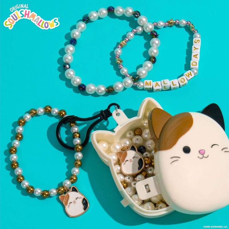 Squishmallows Cam the Cat Bracelet Kit | Create 3 Fun Accessories with Beads, Charms & Keychain | Friendship Jewelry Craft Set for Kids