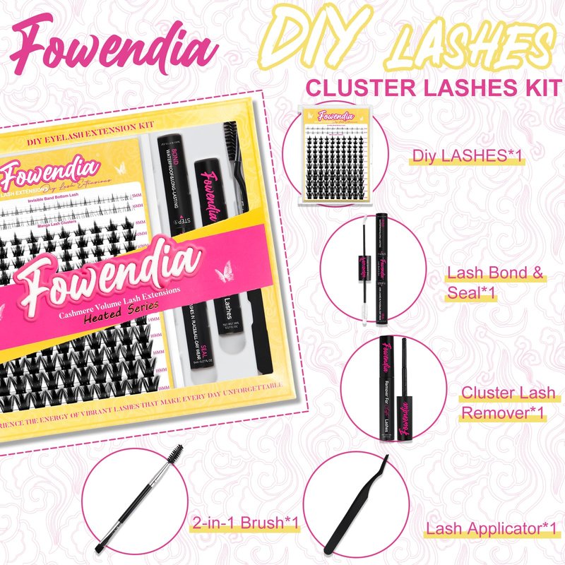 Fowendia Lash Clusters Kit California Sunset 8-18mm Manga Eyelash Clusters DIY Lash Extension Kit Waterproof Wispy Anime Lashes Clusters Ultra-Thin 0.3mm Individual Cluster Eyelash Extensions Kit