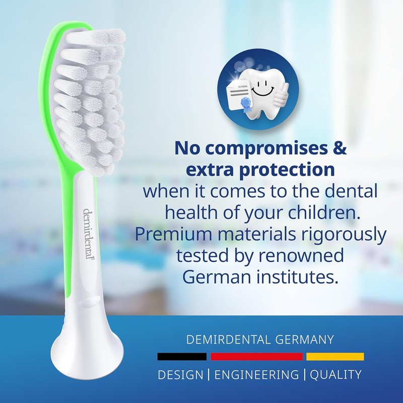 Kids Toothbrush Heads for Philips Sonicare | Sensitive Replacement Brush Heads - Ages 7-10 - Green - HX6048 Compatible 8-Pack